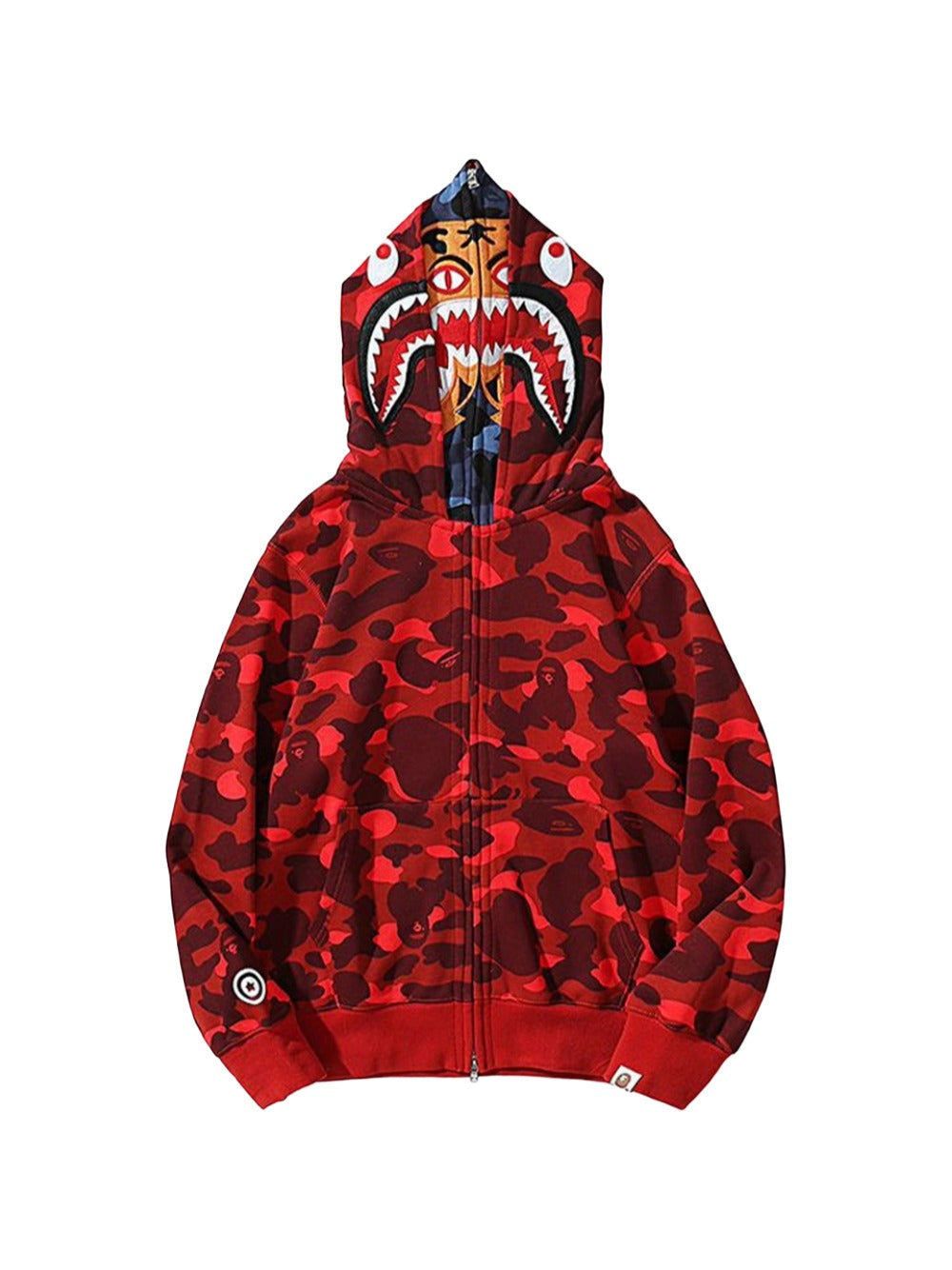 BAPE Color Camo Tiger Shark Wide Full Zip Double Hoodie 'Red'