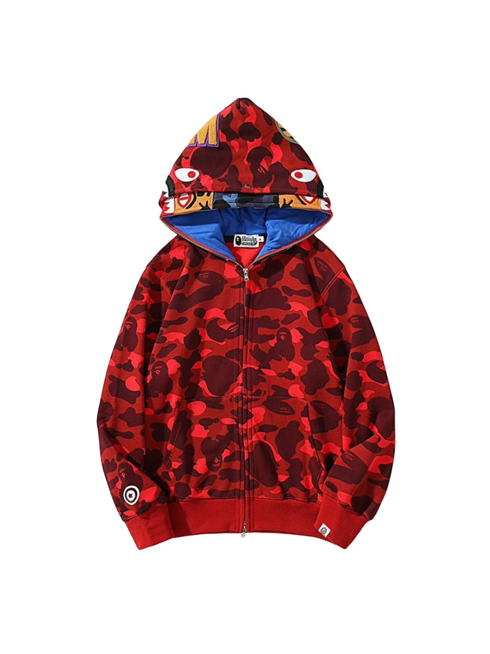BAPE Color Camo Tiger Shark Wide Full Zip Double Hoodie 'Red'
