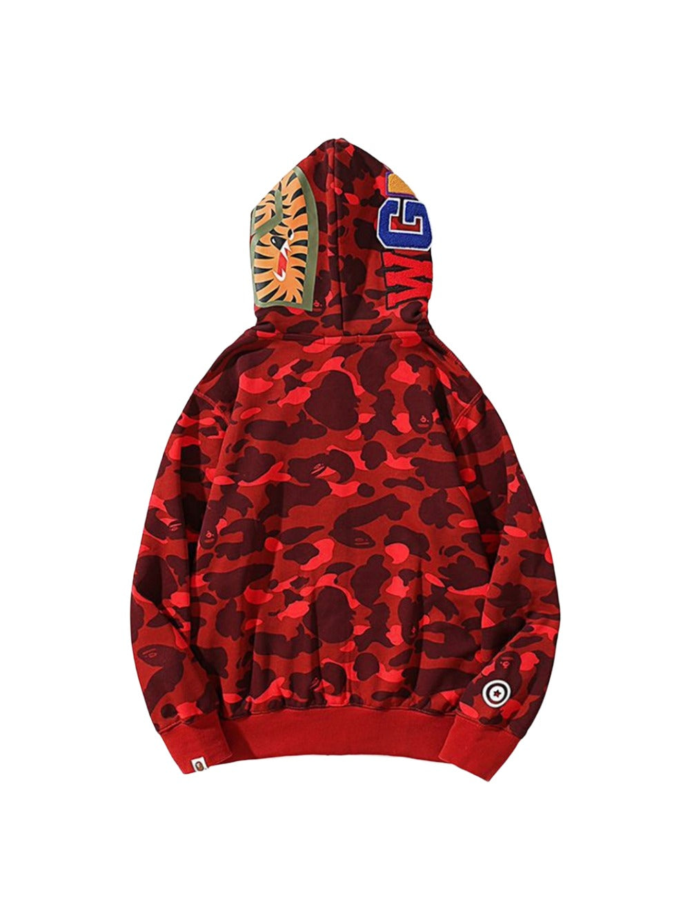 BAPE Color Camo Tiger Shark Wide Full Zip Double Hoodie 'Red'