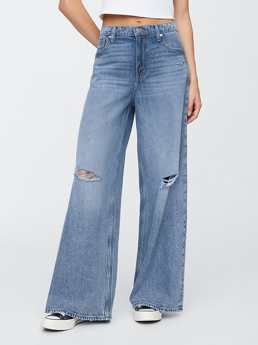 Gap Mid Rise Destructed SuperSoft Baggy Jeans