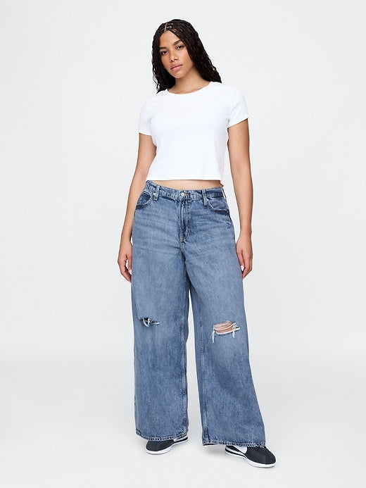 Gap Mid Rise Destructed SuperSoft Baggy Jeans